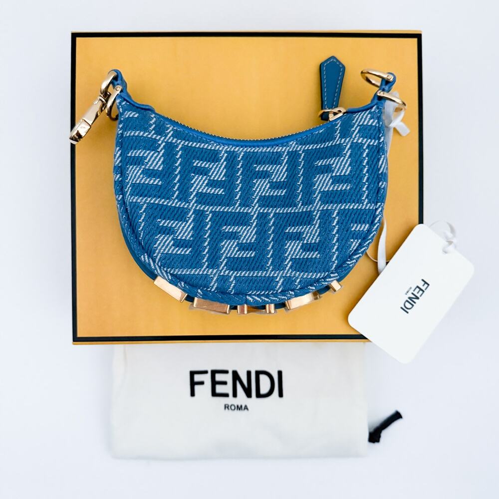 Fendi Nano Fendigraphy Mini Bag Woven Fabric Leather Blue Denim Effect - Picture 16 of 16